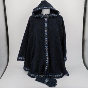 Baltic Inspirations Heavy Wool Hooded Shawl and Gloves - Blue with Snowflakes